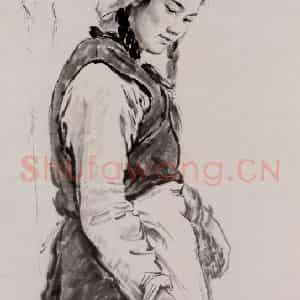 蒋兆和《少女春播图》国画人物作品图片鉴赏