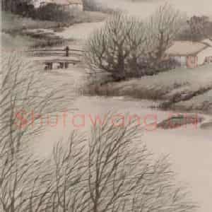 吴石伧《山水屏-春》国画山水作品图片鉴赏
