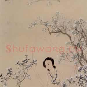 陈少梅《小窗和雨梦梨花》国画人物作品图片鉴赏