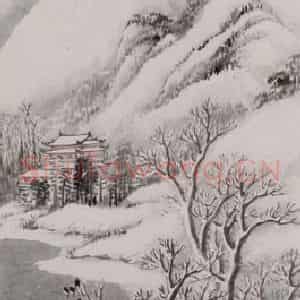 吴石伧《山水屏-冬》国画山水作品图片鉴赏