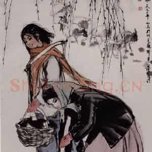 黄胄《施肥图》国画人物作品图片鉴赏