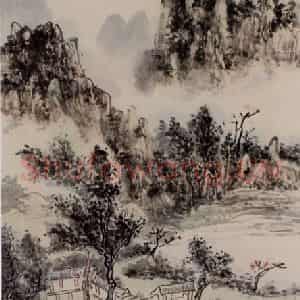 黄宾虹《津亭清梦》国画山水作品图片鉴赏
