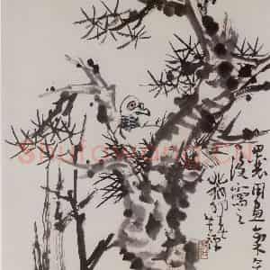 李苦禅《苍松白鸽图》国画花鸟作品图片鉴赏