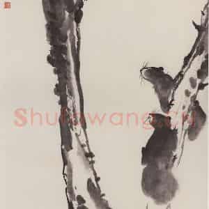1981年 朱颖人《水墨松鼠图》国画花鸟作品图片鉴赏