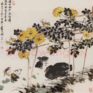 2008年 朱颖人《小鸡》国画花鸟作品图片鉴赏