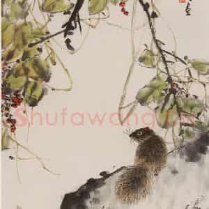 1987年 朱颖人《新秋佳色》国画花鸟作品图片鉴赏