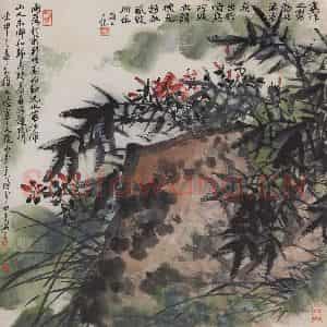1992年 朱颖人《雨落村前》国画花鸟作品图片鉴赏