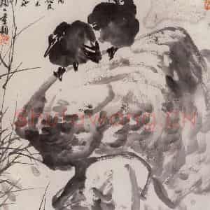 1962年 朱颖人《双鸟图》国画花鸟作品图片鉴赏