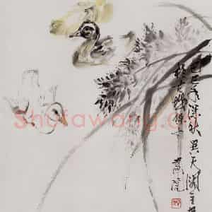 1989年 段忻然《戏水》国画花鸟作品图片鉴赏