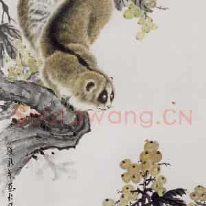 1977年 段忻然《懒猴》国画花鸟作品图片鉴赏