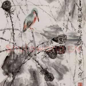 1990年 段忻然《残荷掩映》国画花鸟作品图片鉴赏
