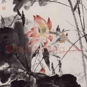 1959年 唐云《荷花翠鸟》国画花鸟作品图片鉴赏