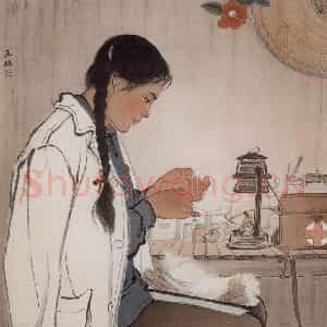 1963年 王玉珏《山村医生》国画人物作品图片鉴赏