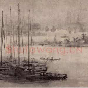 1950年代 钱瘦铁《黄浦朝雨》国画山水作品图片鉴赏