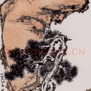 1964年 李苦禅《松崖双鹫》国画花鸟作品图片鉴赏