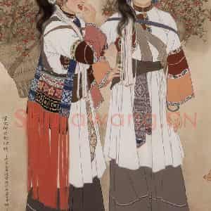 1982年 蒋采苹《摘火把果的姑娘》国画人物作品图片鉴赏