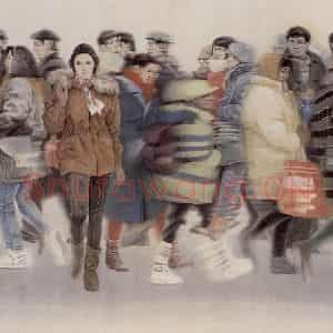 1993年 张为之《穿过人流》国画人物作品图片鉴赏