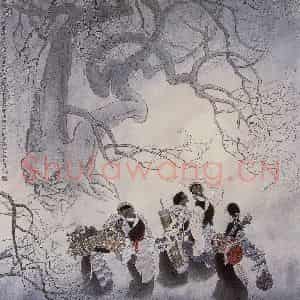 1993年 朱理存《踏歌图》国画人物作品图片鉴赏