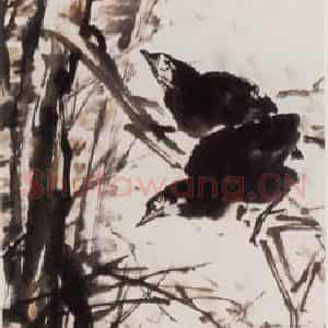 近现代 吴茀之《古木寒鸦》国画综合作品图片鉴赏