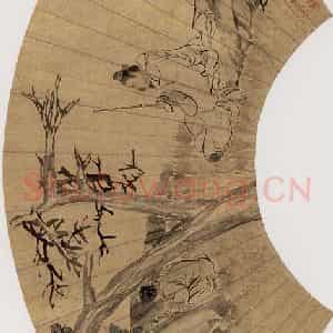 1869年 任伯年《花鸟人物扇面册四开》国画综合作品图片鉴赏