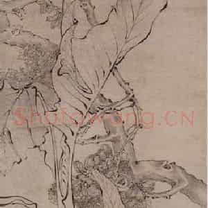 1871年 任伯年《孔雀芭蕉图》国画花鸟作品图片鉴赏