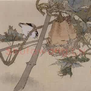 1871年 任伯年《瓜禽图》国画花鸟作品图片鉴赏