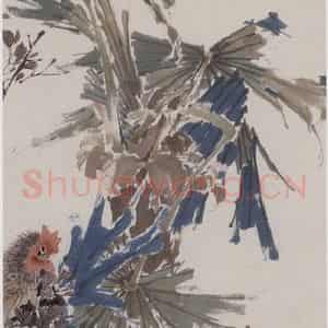 约19世纪70年代初期 任伯年《棕阴群鸡》国画花鸟作品图片鉴赏