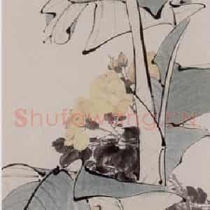 1872年 任伯年《蕉花母鸡图》国画花鸟作品图片鉴赏