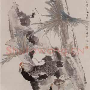 约19世纪70年代初期 任伯年《子母鸡图》国画花鸟作品图片鉴赏