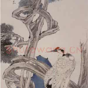 1873年 任伯年《松鹤寿柏图》国画综合作品图片鉴赏