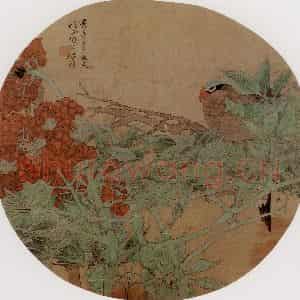 约19世纪60年代中期 任伯年《天竹栖禽》国画花鸟作品图片鉴赏