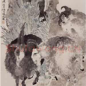 1874年 任伯年《三羊开泰》国画综合作品图片鉴赏