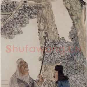 1867年 任伯年《松下问道图》国画综合作品图片鉴赏