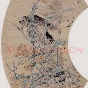 1877年 任伯年《栖禽图》国画花鸟作品图片鉴赏
