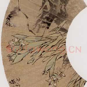 1877年 任伯年《水仙小鸟》国画花鸟作品图片鉴赏