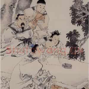 1877年 任伯年《丹桂五芳》国画人物作品图片鉴赏
