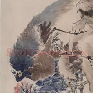 1877年 任伯年《芍药孔雀图》国画花鸟作品图片鉴赏