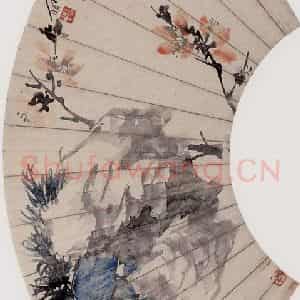 1877年 任伯年《桃花碧草》国画花鸟作品图片鉴赏