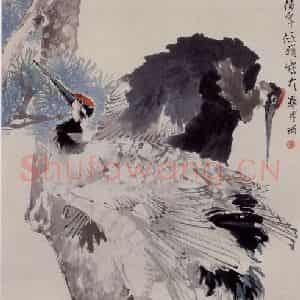 约19世纪70年代末期 任伯年《松鹤延年图》国画花鸟作品图片鉴赏