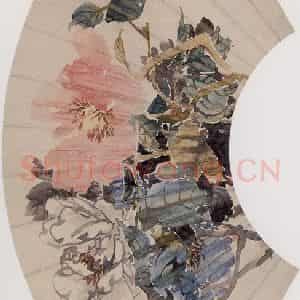 1874年 任伯年《三色牡丹图》国画花鸟作品图片鉴赏