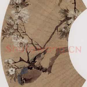1874年 任伯年《海棠鹦鹉》国画花鸟作品图片鉴赏