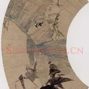 约19世纪70年代末期 任伯年《竹蕉小雀》国画花鸟作品图片鉴赏