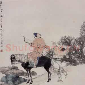 约19世纪70年代末期 任伯年《秋郊射禽图》国画人物作品图片鉴赏