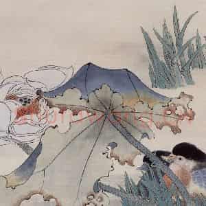 约19世纪70年代末期 任伯年《荷花鸳鸯》国画花鸟作品图片鉴赏
