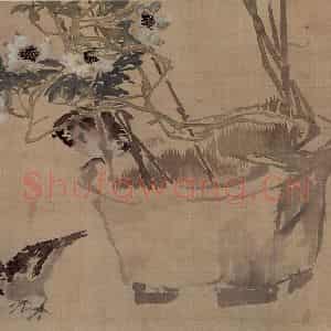 1879年 任伯年《三雀图-镜心》国画花鸟作品图片鉴赏