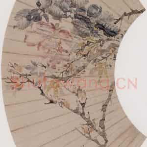 1874年 任伯年《花枝蜡嘴图》国画花鸟作品图片鉴赏