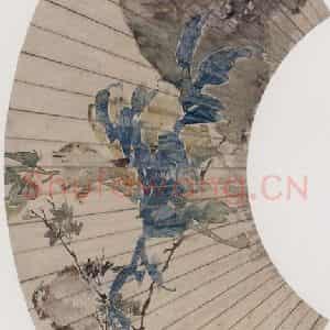 1878年 任伯年《秋葵鸟石图》国画花鸟作品图片鉴赏