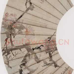 1879年 任伯年《碧桃小鸟》国画花鸟作品图片鉴赏
