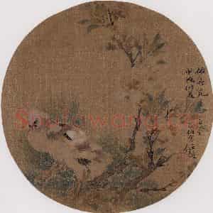 1874年 任伯年《李花双雏》国画花鸟作品图片鉴赏