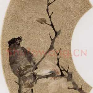 1874年 任伯年《玉兰八哥》国画花鸟作品图片鉴赏